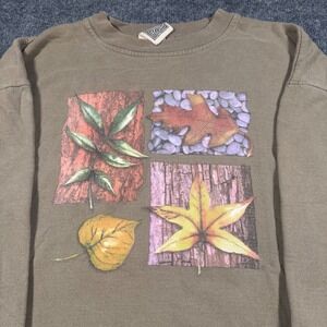 Vintage 90's‎ Nature Graphic Crewneck Sweatshirt Tan Leaves Earth Tone
